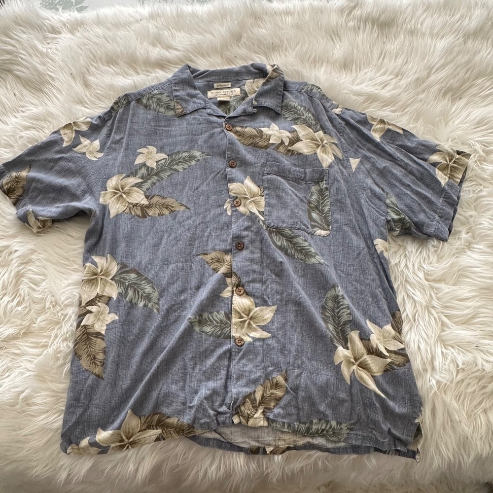 Island Republic Mens XL Silk Blend Floral Tropical Camp Shirt Blue Silknosic